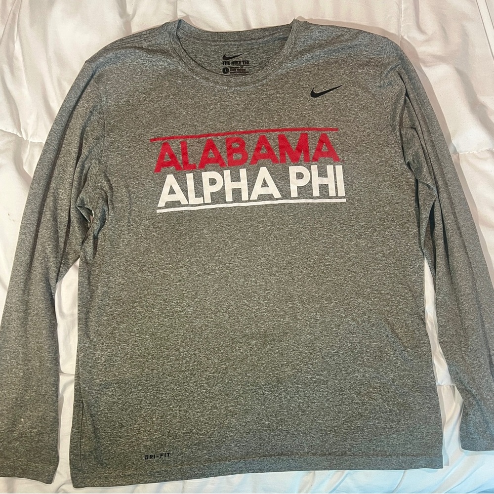Nike Gray University of Alabama Alpha Phi Long Sleeve Dri Fit Sorority Tee Shirt
